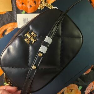 Tory Burch Kira Black Quilted leather camera crossbody bag